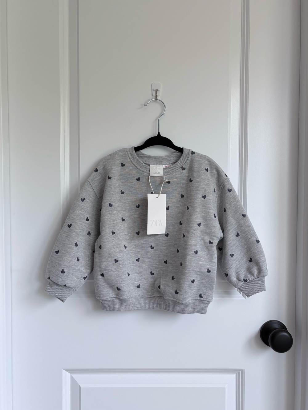 💙Zara Shiny Navy Hearts Grey Overaized Crewneck NWT